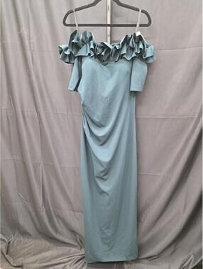 Xscape Women's Long Off The Shoulder Scuba Crepe Dress, Pine, 14